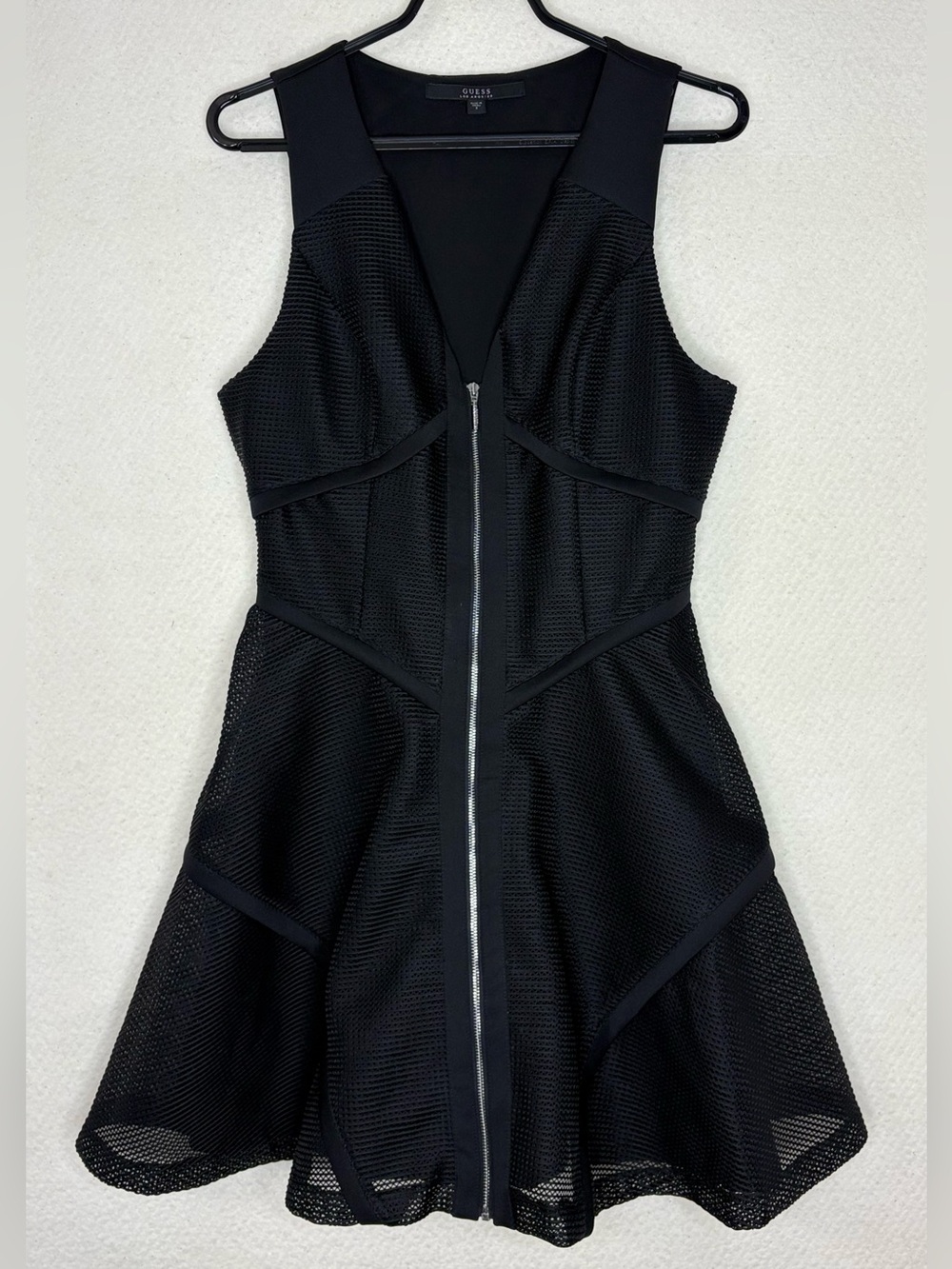 Pockets! Guess Black Mesh Zip-Front Fit & Flare Mini Dress. Perfect Party dress!